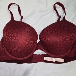 PINK Victoria's Secret Deep Red Lace Bra